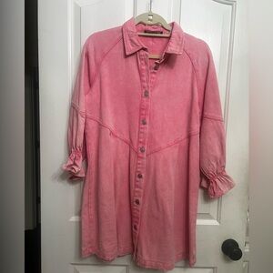 Pink Button-Up Shirt Dress